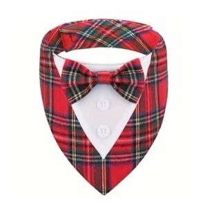 NWOT Red Plaid Dog Tuxedo Bandana Bow Tie Holiday Pet Formal Wear Size XL